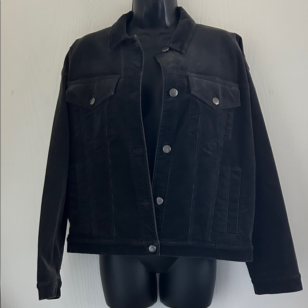 Eileen Fisher Black Classic Button-Front Velvet Jacket